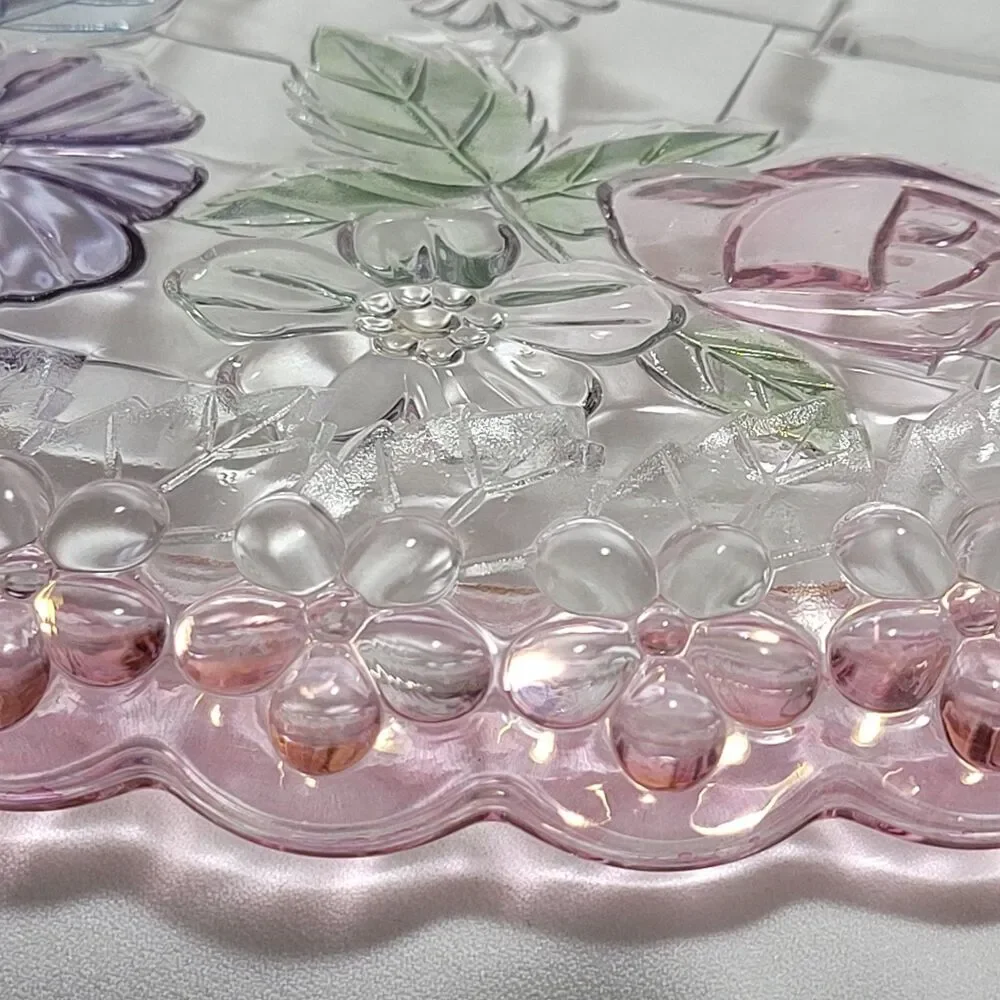 Riccardo Cake Plate Platter Glass Lattice Floral 13